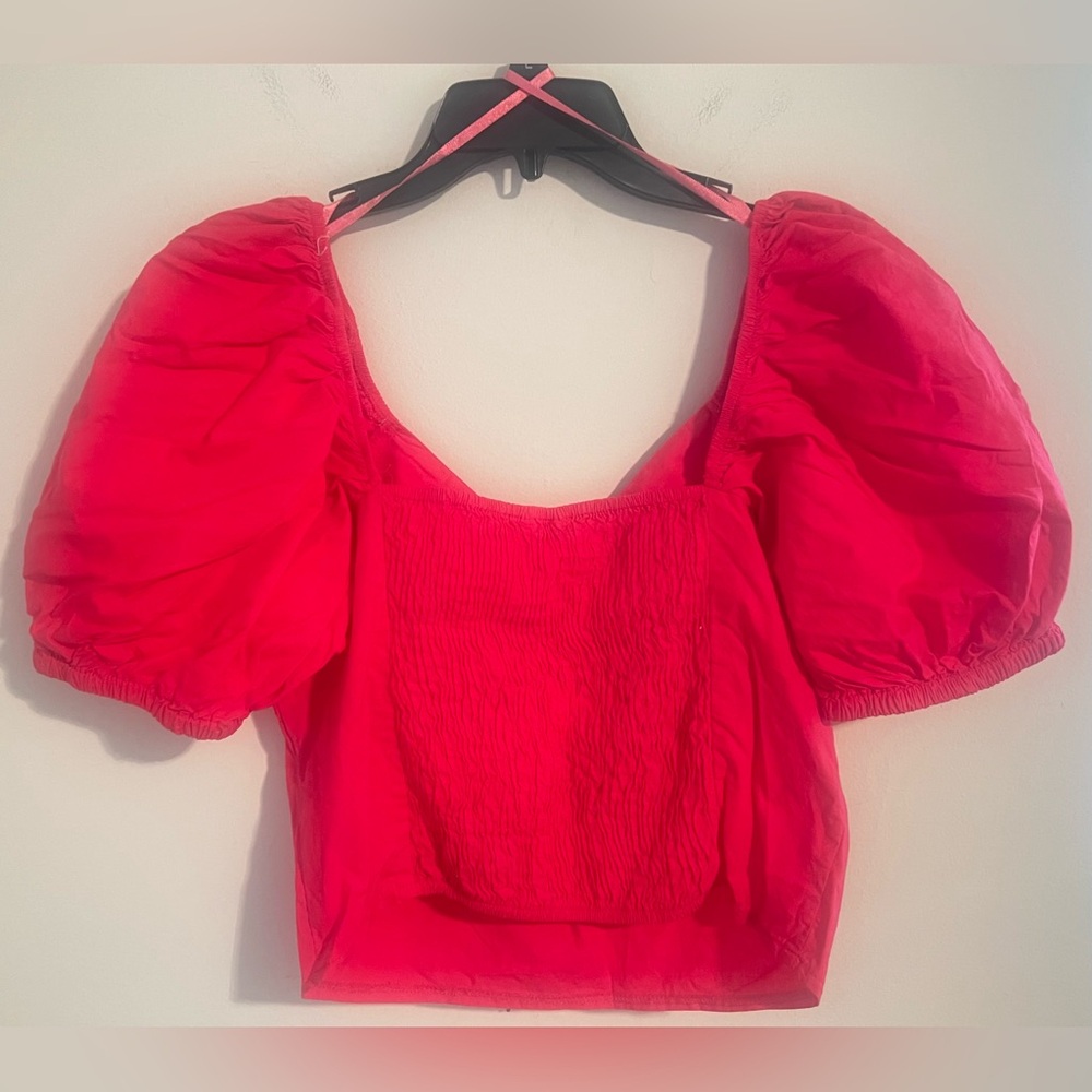 NWT Sim & Sam Women’s Pink Puff Short Sleeve Keyhole Cotton Smock Crop Top Sz XL - Picture 7 of 12